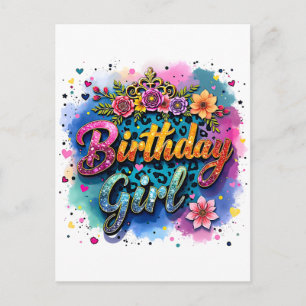 Floral Leopard Birthday Girl Holiday Postcard