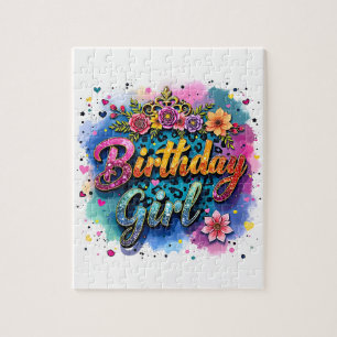 Floral Leopard Birthday Girl Jigsaw Puzzle