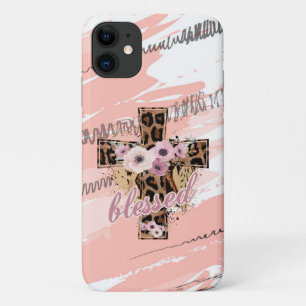 Floral Leopard Cross blessed faith Easter  iPhone 11 Case