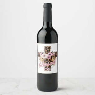 Floral Leopard Cross blessed faith Easter Wine Label