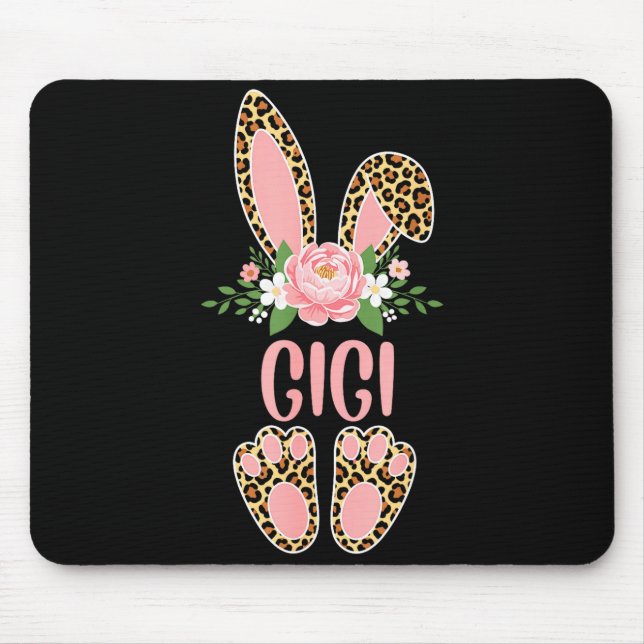 Floral leopard gigi bunny happy easter spring Flor Mouse Pad (Front)