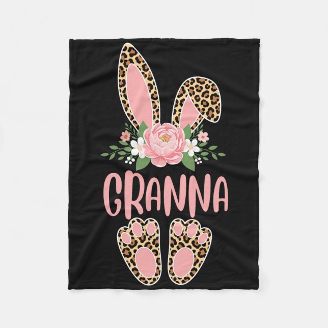 Floral Leopard Granna Bunny Happy Easter Spring  Fleece Blanket (Front)