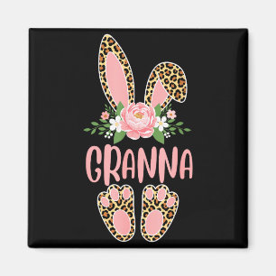 Floral leopard granna bunny happy easter spring magnet