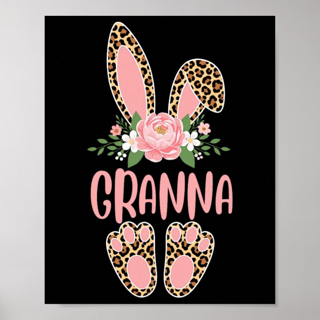 Floral Leopard Granna Bunny Happy Easter Spring  Poster (Front)