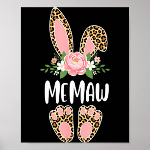 Floral leopard memaw bunny happy easter spring poster