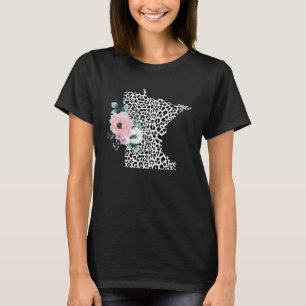Floral Leopard Minnesota Patriotic Woman Girl T-Shirt