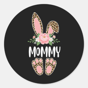 Floral Leopard Mummy Bunny Happy Easter Mother's D Classic Round Sticker