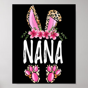 Floral leopard nana bunny cute happy easter poster