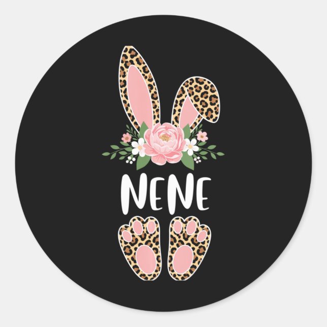 Floral Leopard Nene Bunny Happy Easter Spring Long Classic Round Sticker (Front)