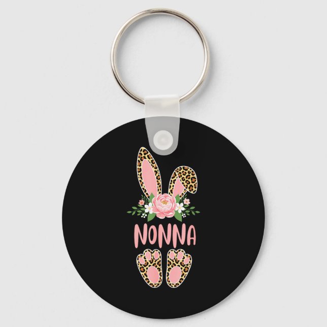 Floral leopard nonna bunny happy easter spring  key ring (Front)
