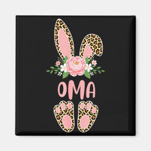 Floral leopard oma bunny happy easter spring  magnet