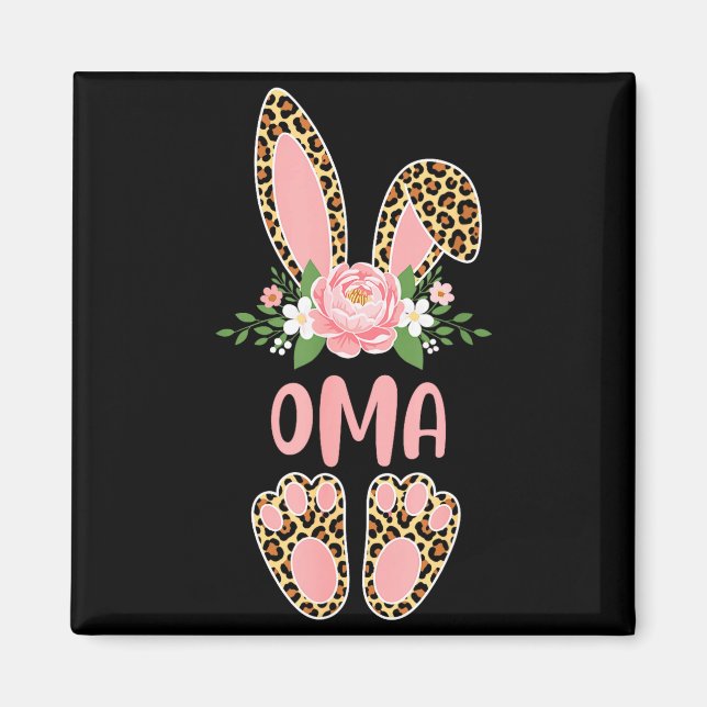 Floral leopard oma bunny happy easter spring  magnet (Front)