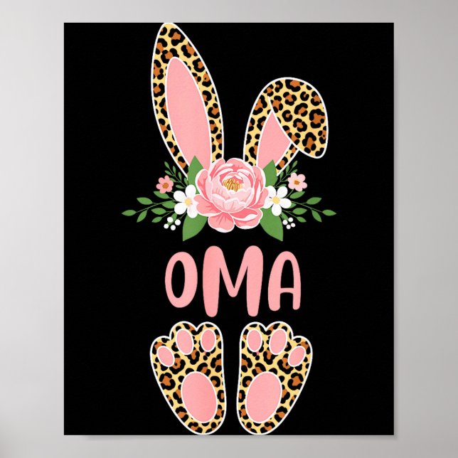 Floral leopard oma bunny happy easter spring  poster (Front)
