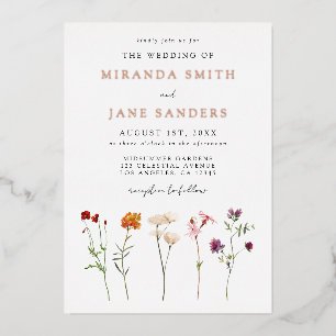 Floral Lesbian Wedding Foil Invitation