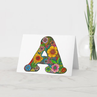 Floral Letter A Greeting Card - Blank Inside