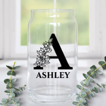 Floral Letter A Monogram and Personalised Name