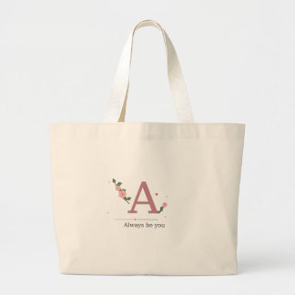 Floral Letter A Mug | Elegant Pink Initial & Botan Large Tote Bag