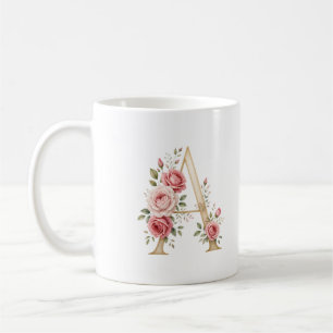 Floral Letter A Rose Personalised Mug
