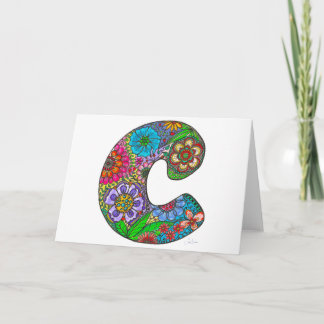 Floral Letter C card - from original artwork