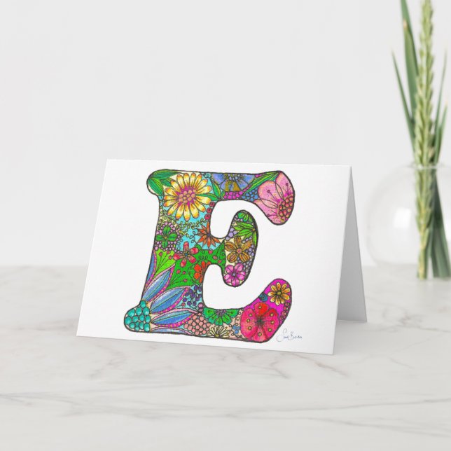 Floral Letter E Greeting Card - Blank Inside (Front)