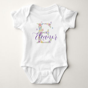 Floral Letter E Personalised Baby Bodysuit