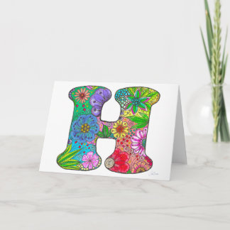 Floral Letter H Greeting Card - Blank Inside