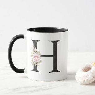 Floral Letter H Monogram Elegant Initial H Logo Mug