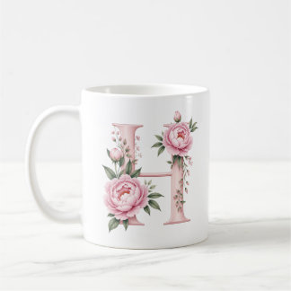 Floral Letter H Peony Flower Personalised Mug