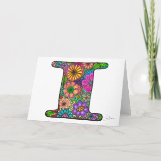 Floral Letter I Greeting Card - Blank Inside