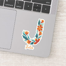 Floral letter J custom cut vinyl stickers