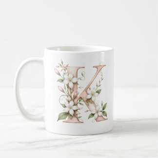 Floral Letter K Jasmine Flower Personalised Mug