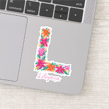 Floral letter L custom cut vinyl stickers