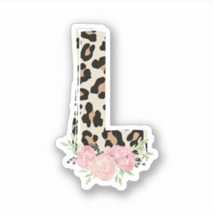 Floral Letter L Initial Name Leopard Cheetah Print