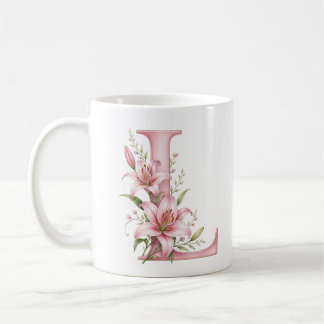 Floral Letter L Lily Flower Personalised Mug