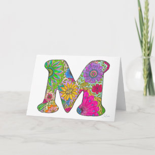 Floral Letter M Greeting Card - Blank Inside
