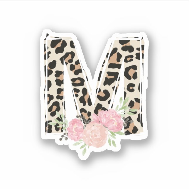 Floral Letter M Initial Name Leopard Cheetah Print (Front)