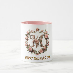 Floral Letter M Rose Wreath Mothers Day Mug