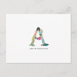 Floral Letter Monogram Initial - A - Flat Card