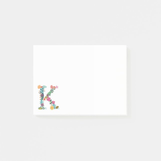 Floral Letter Monogram Initial - K - Post-it Notes (Front)