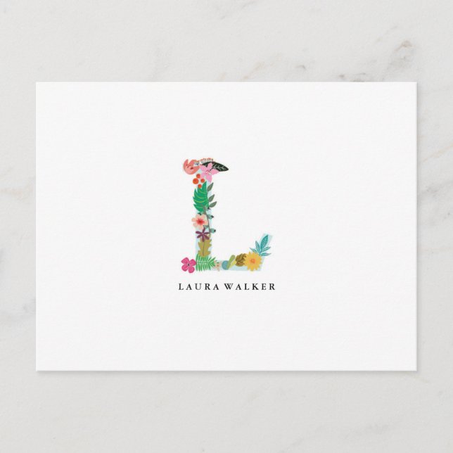 Floral Letter Monogram Initial - L - Flat Card (Front)