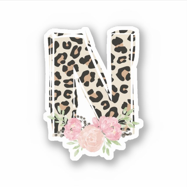 Floral Letter N Initial Name Leopard Cheetah Print (Front)