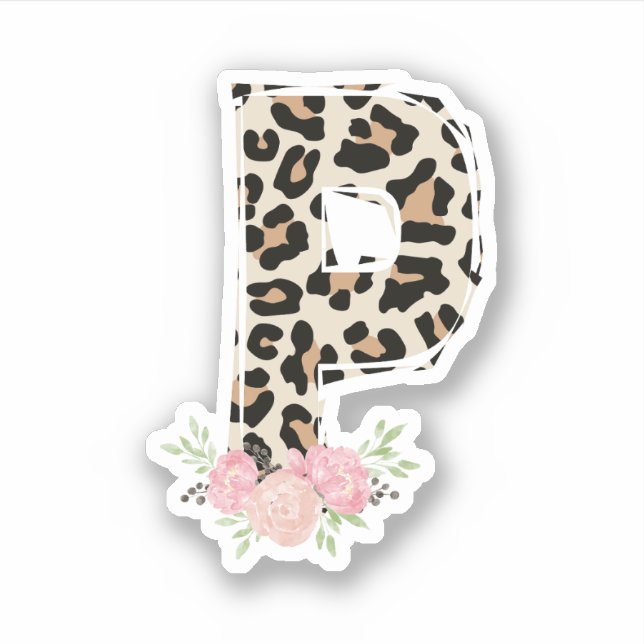 Floral Letter P Initial Name Leopard Cheetah Print (Front)