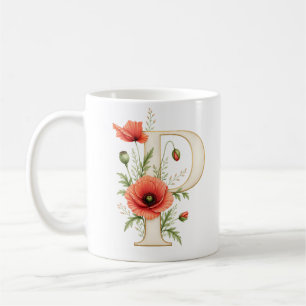 Floral Letter P Poppy Flower Flower Personalised  Coffee Mug