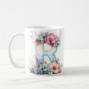 Floral Letter R Pastel Botanical Monogram Coffee Mug
