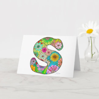 Floral Letter S Greeting Card - Blank Inside