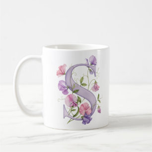 Floral Letter S Sweet Pea Flower Personalised Mug