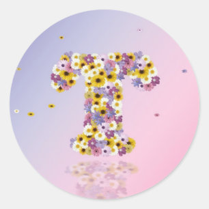 Floral letter T Classic Round Sticker