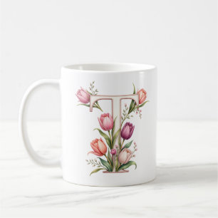 Floral Letter T Tulip Gard Flower Personalised Mug