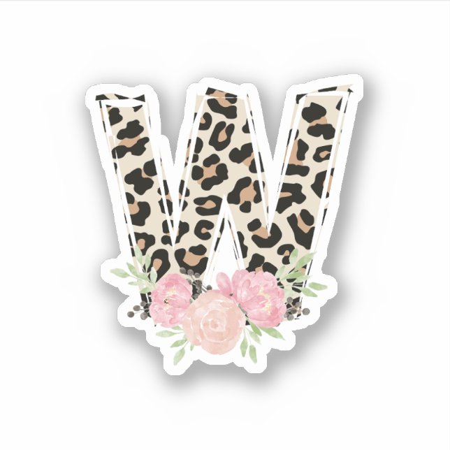 Floral Letter W Initial Name Leopard Cheetah Print (Front)