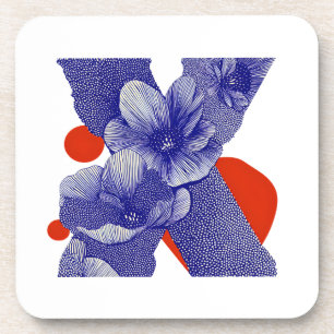 Floral Letter X – Bold Geometric Botanical Design Coaster